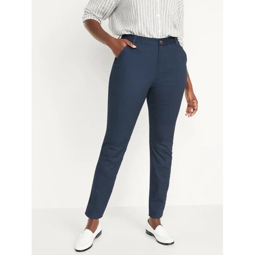 Old Navy Skinny Stretch Pants Womens 4 Tall Blue Cotton Stretch NEW